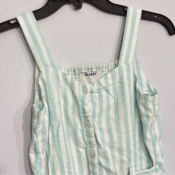 Old Navy | Girls Linen Striped Blue White Button Down Romper Jumpsuit Size L - Picture 3 of 12